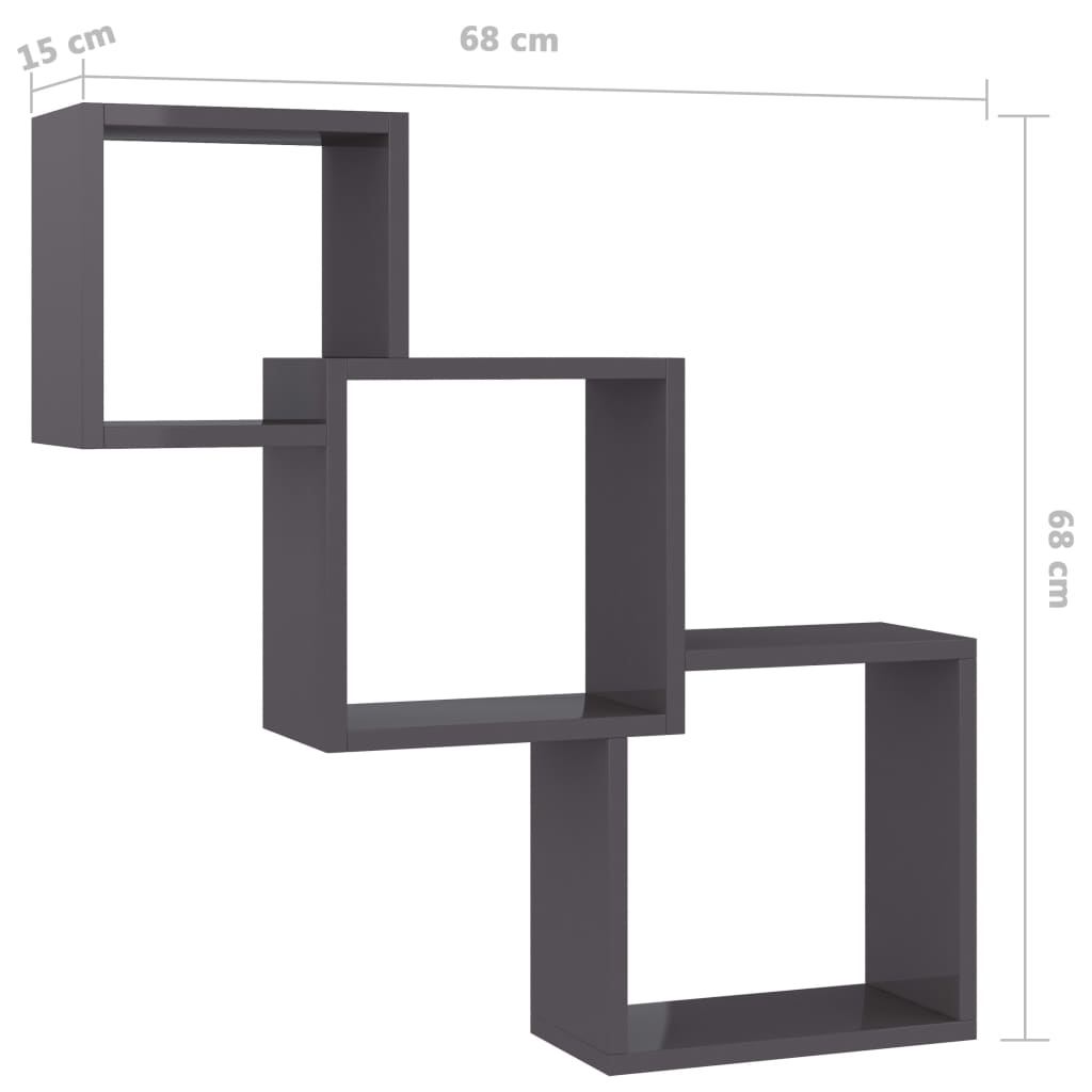 Cube Wall Shelves High Gloss Grey 68x15x68 cm Engineered Wood - Newstart Furniture