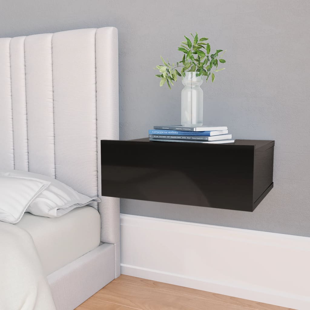 Floating Nightstands 2 pcs High Gloss Black 40x30x15 cm Engineered Wood - Newstart Furniture