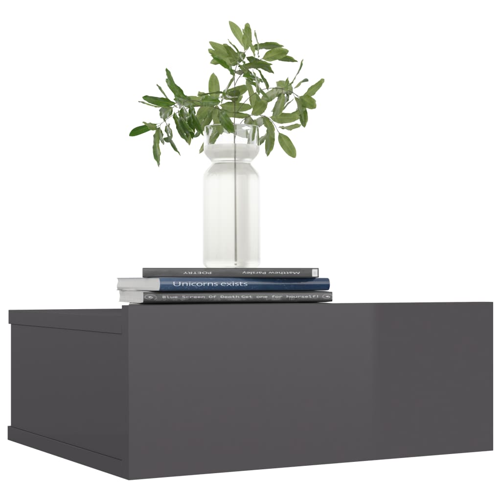 Floating Nightstand High Gloss Grey 40x30x15 cm Engineered Wood - Newstart Furniture