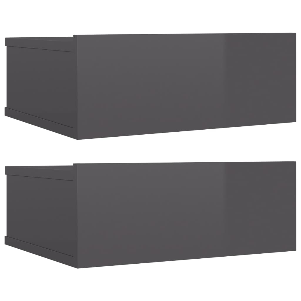 Floating Nightstands 2 pcs High Gloss Grey 40x30x15 cm Engineered Wood - Newstart Furniture