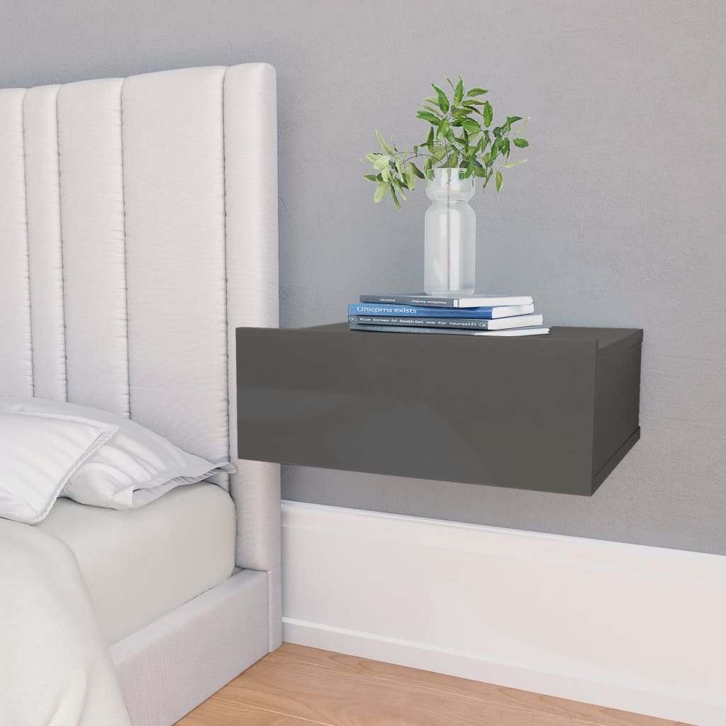 Floating Nightstands 2 pcs High Gloss Grey 40x30x15 cm Engineered Wood - Newstart Furniture