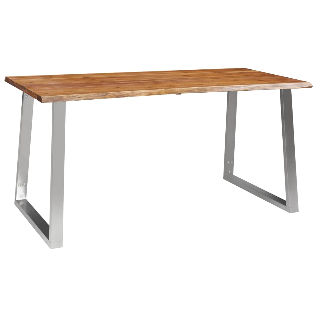 Dining Table 160x80x75 cm Solid Acacia Wood and Stainless Steel - Newstart Furniture