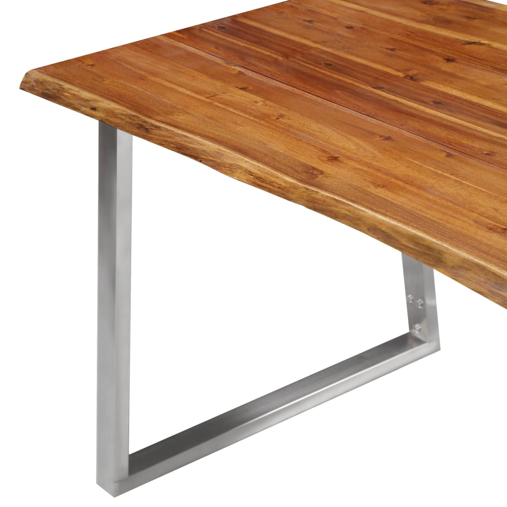Dining Table 160x80x75 cm Solid Acacia Wood and Stainless Steel - Newstart Furniture