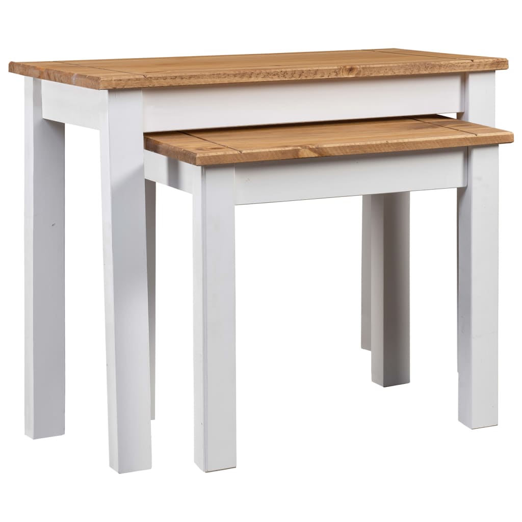 Nesting Tables 2 pcs White Solid Pine Wood Panama Range - Newstart Furniture