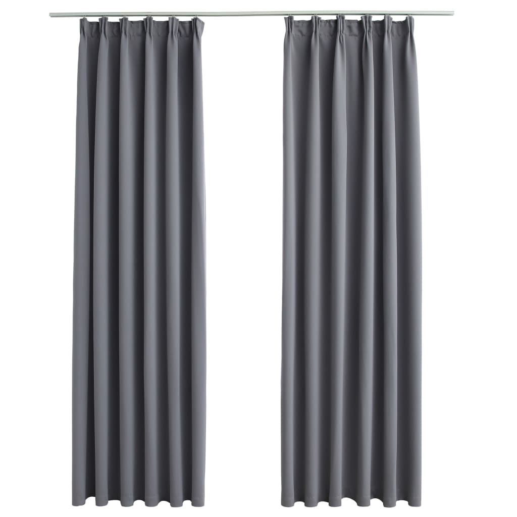 Blackout Curtains with Hooks 2 pcs Grey 140x245 cm - Newstart Furniture