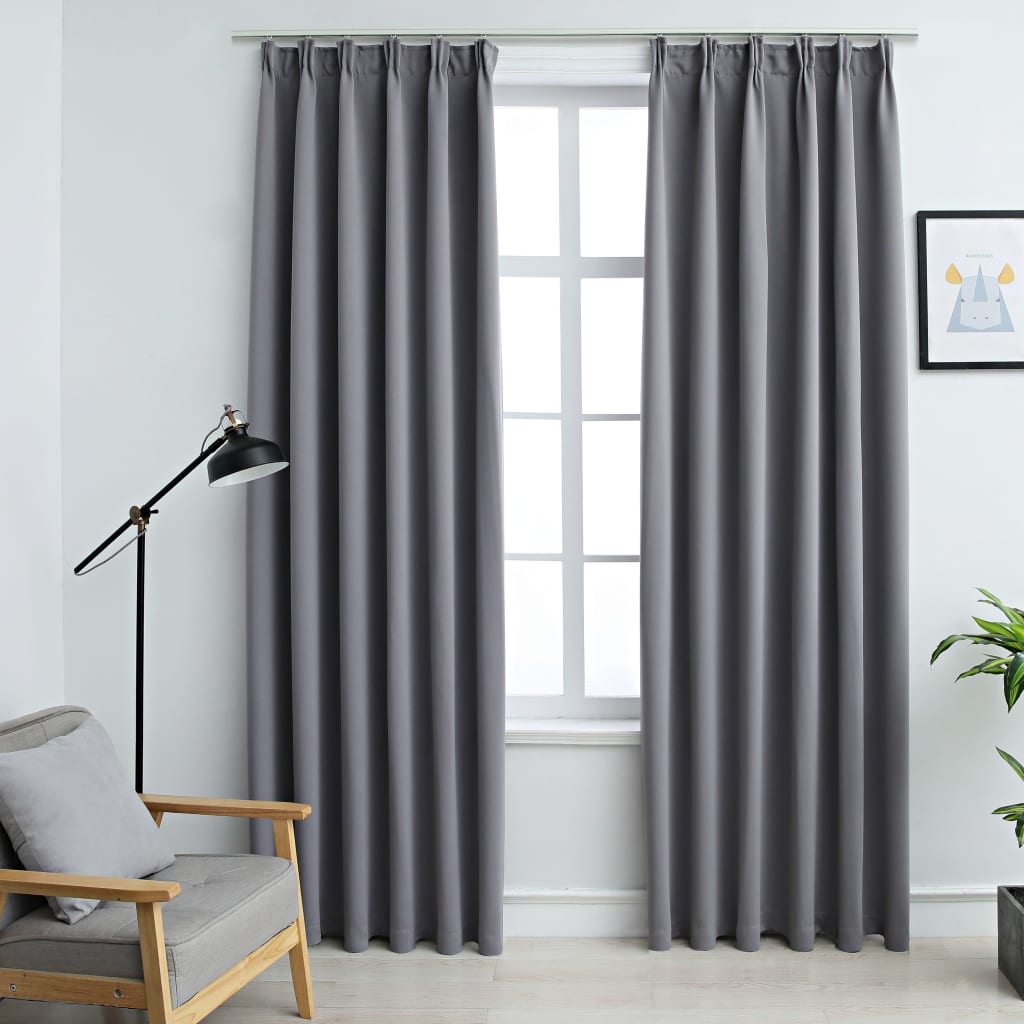 Blackout Curtains with Hooks 2 pcs Grey 140x245 cm - Newstart Furniture