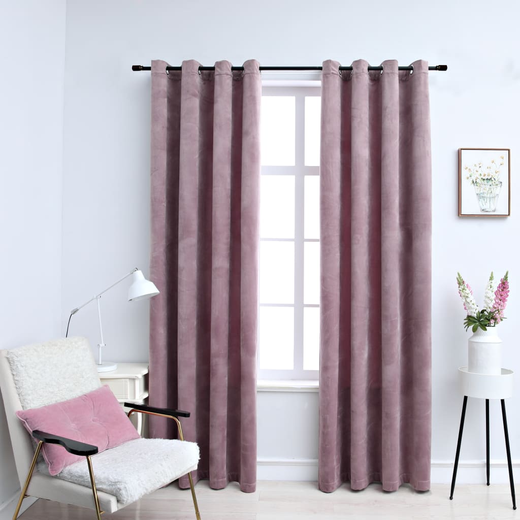 Blackout Curtains with Rings 2 pcs Velvet Antique Pink 140x245 cm - Newstart Furniture