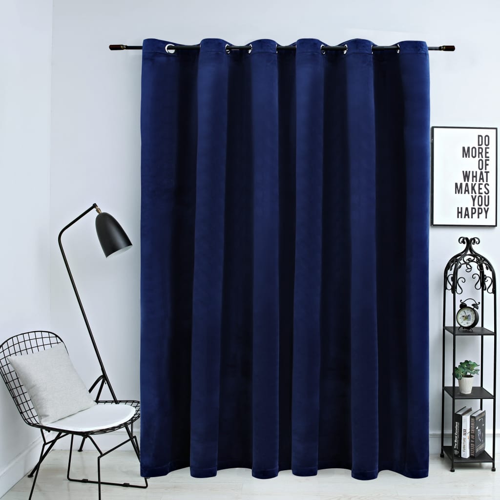 Blackout Curtain with Metal Rings Velvet Dark Blue 290x245 cm - Newstart Furniture