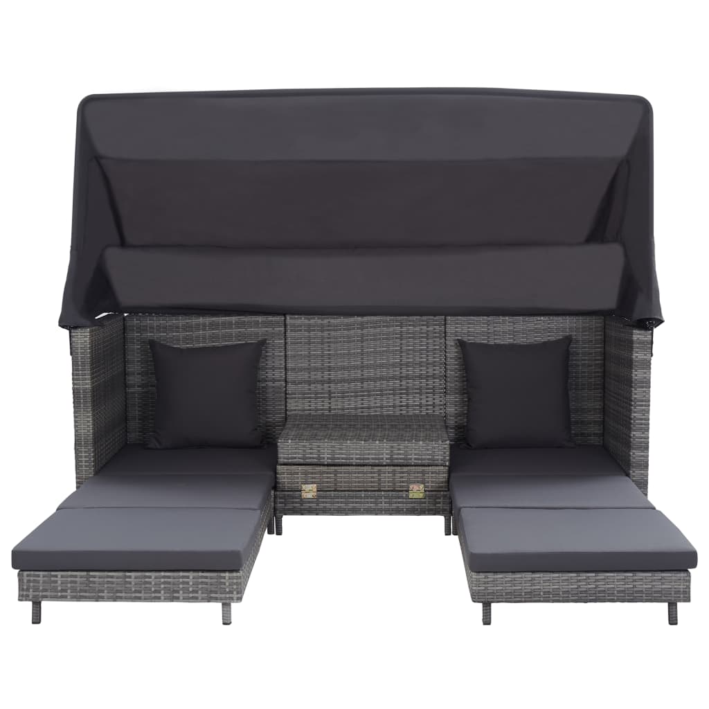 Extendable 3-Seater Sofa Bed with Roof Poly Rattan Grey - Newstart Furniture