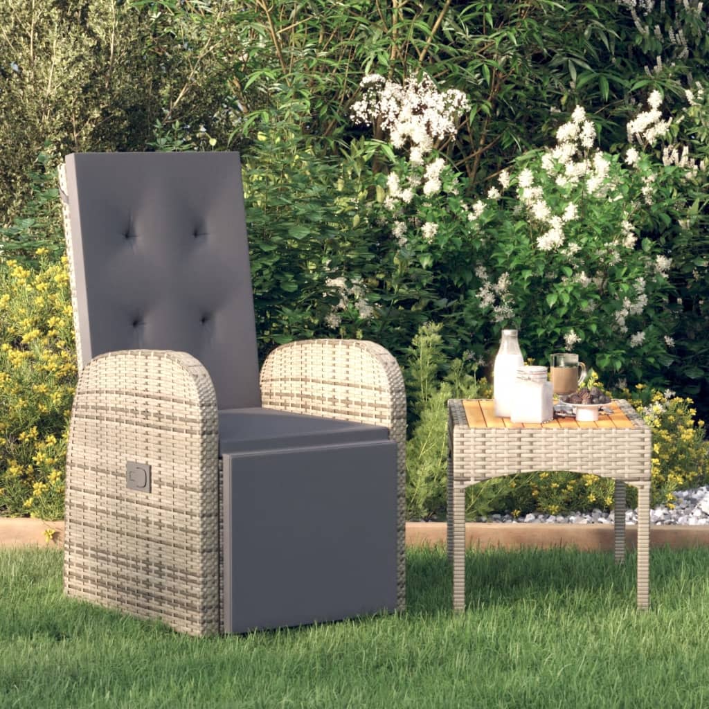 Reclining Garden Chair with Cushion Poly Rattan Grey