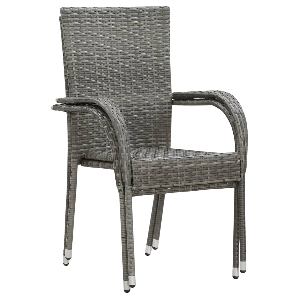 Stackable Outdoor Chairs 2 pcs Grey Poly Rattan - Newstart Furniture