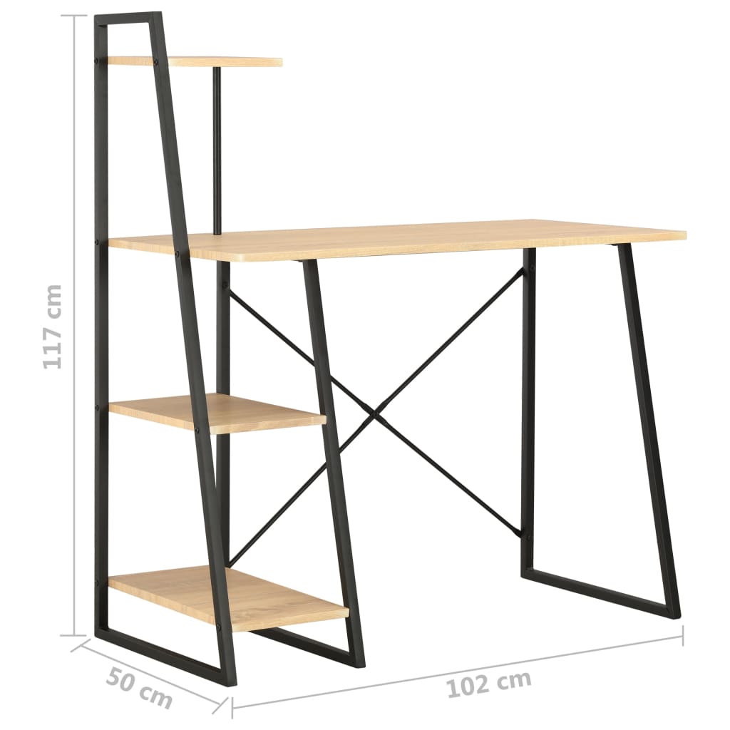 Desk with Shelving Unit Black and Oak 102x50x117 cm - Newstart Furniture