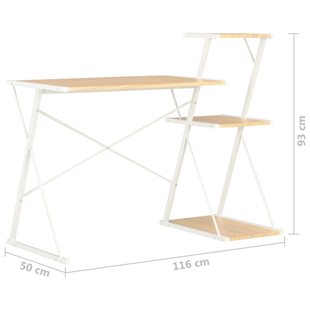 Desk with Shelf White and Oak 116x50x93 cm - Newstart Furniture