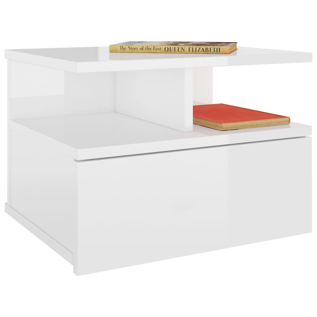 Floating Nightstands 2 pcs High Gloss White 40x31x27 cm Engineered Wood - Newstart Furniture