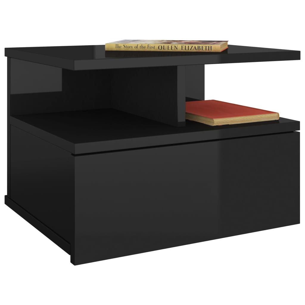 Floating Nightstand High Gloss Black 40x31x27 cm Engineered Wood - Newstart Furniture