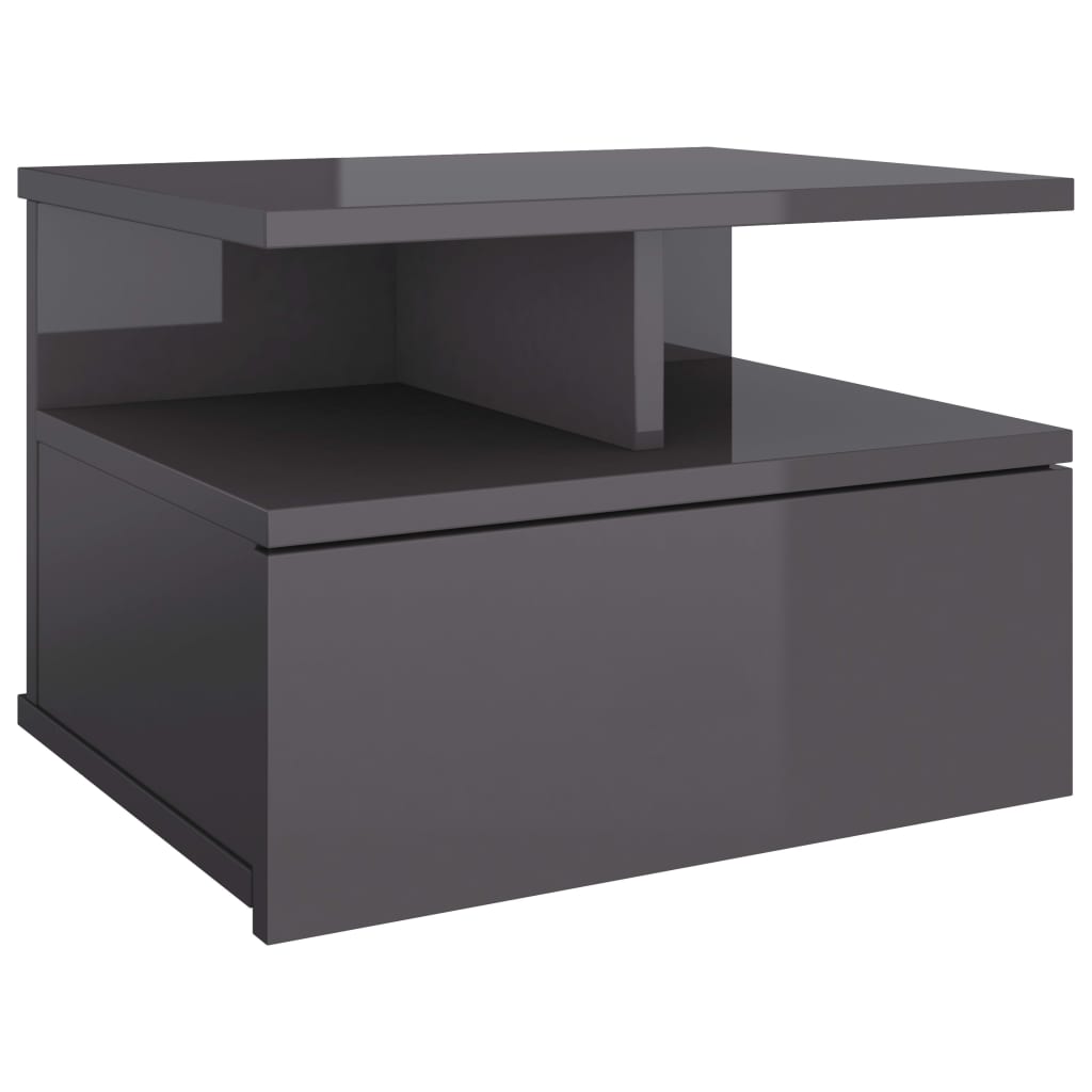 Floating Nightstand High Gloss Grey 40x31x27 cm Engineered Wood - Newstart Furniture