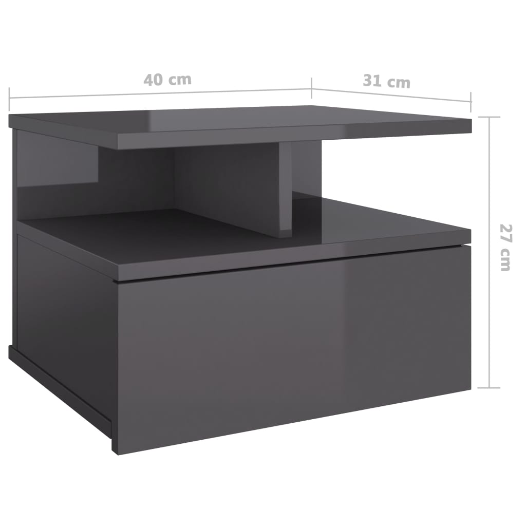 Floating Nightstands 2 pcs High Gloss Grey 40x31x27 cm Engineered Wood - Newstart Furniture