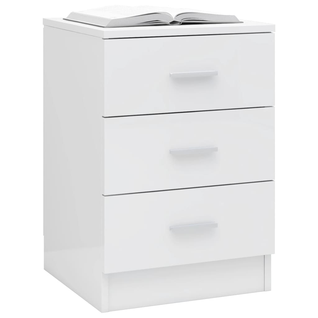 Bedside Cabinet High Gloss White 38x35x56 cm Engineered Wood - Newstart Furniture