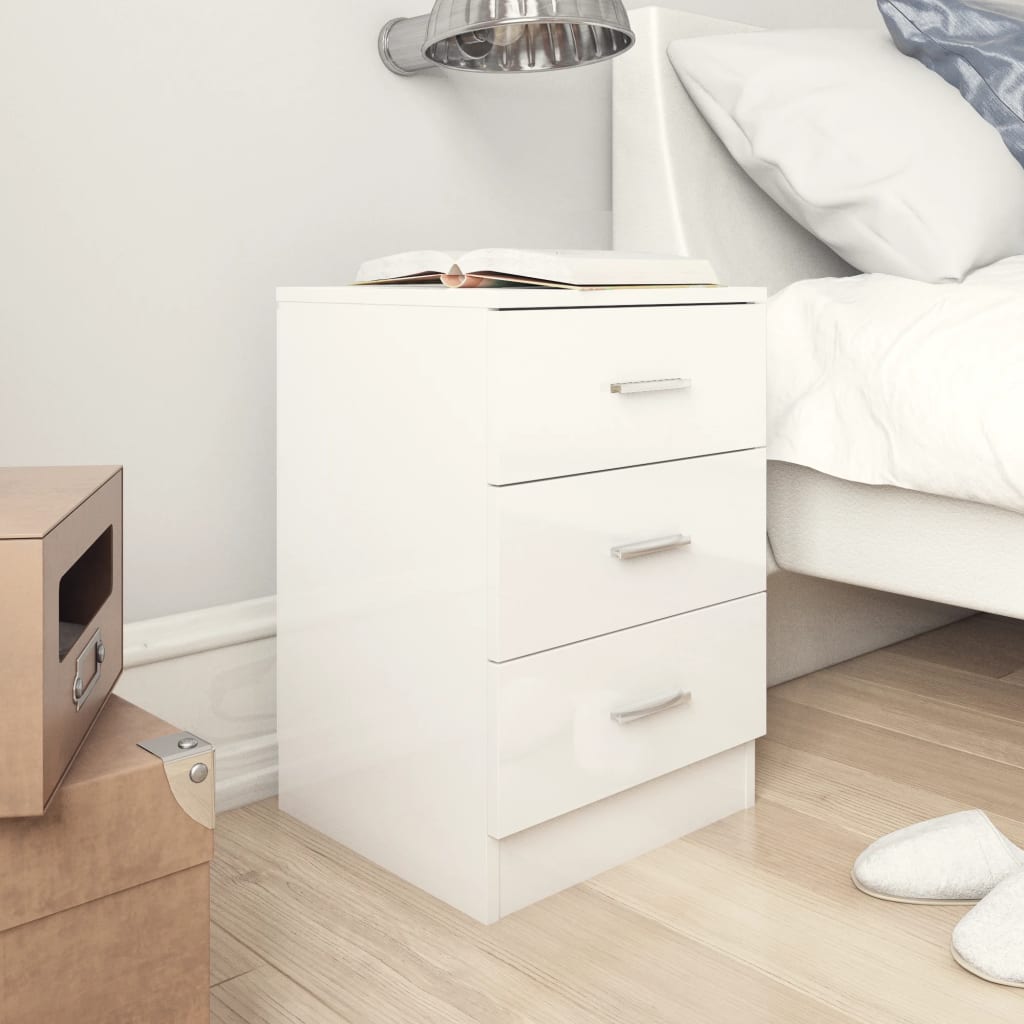 Bedside Cabinet High Gloss White 38x35x56 cm Engineered Wood - Newstart Furniture