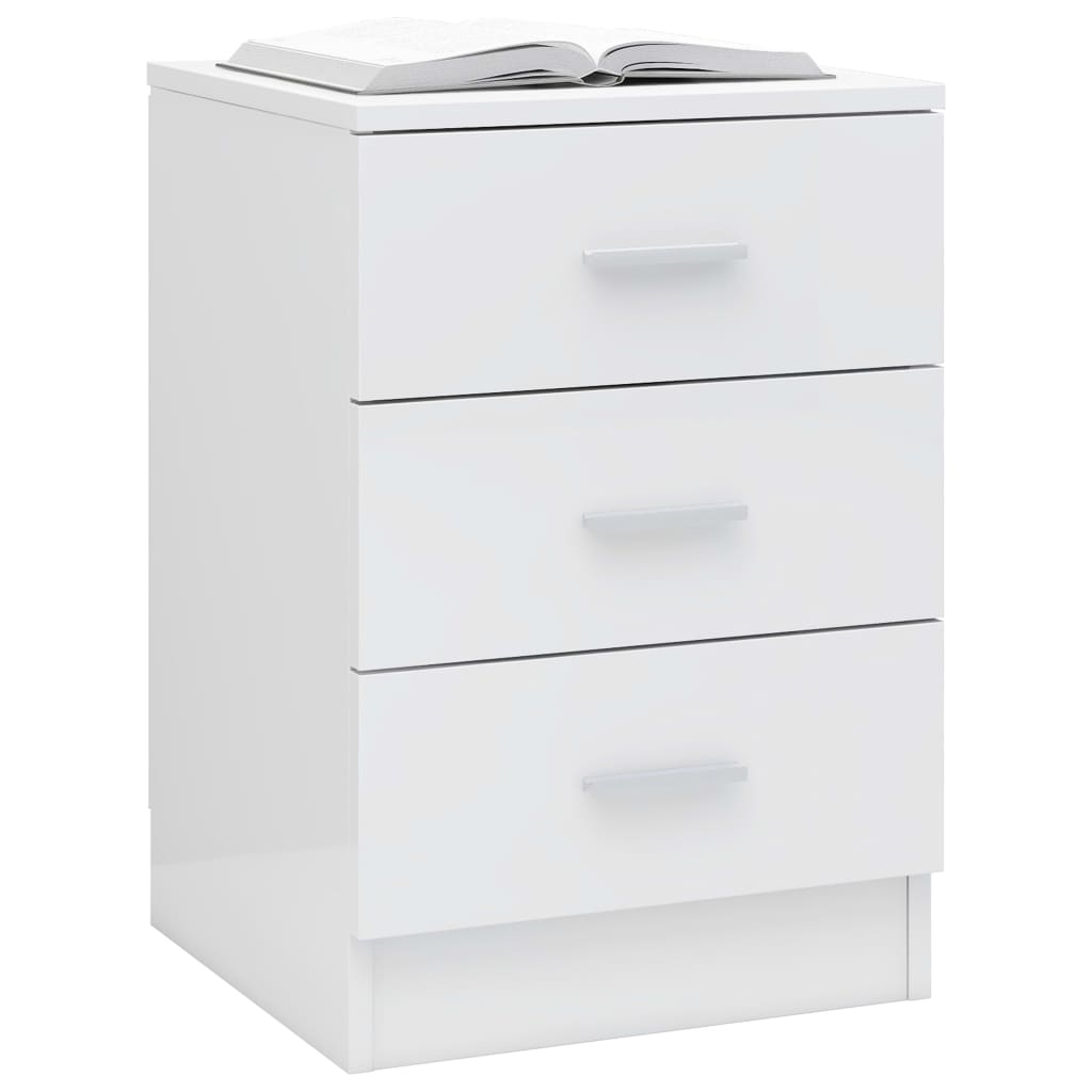 Bedside Cabinets 2 pcs High Gloss White 38x35x56 cm Engineered Wood - Newstart Furniture