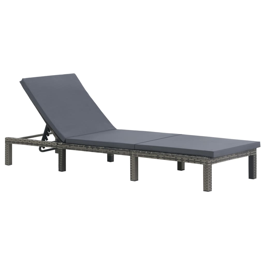 Sun Lounger with Cushion Poly Rattan Anthracite - Newstart Furniture
