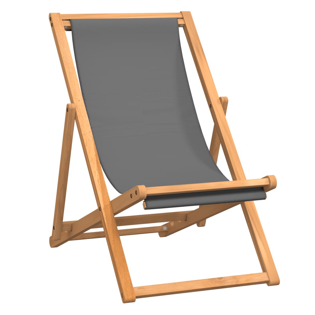 Folding Beach Chair Solid Teak Wood Grey