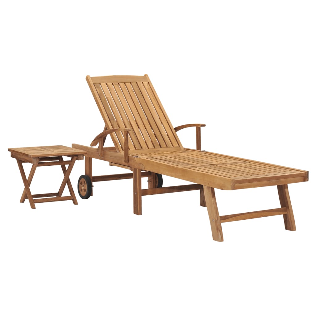 Sun Lounger with Table Solid Teak Wood - Newstart Furniture