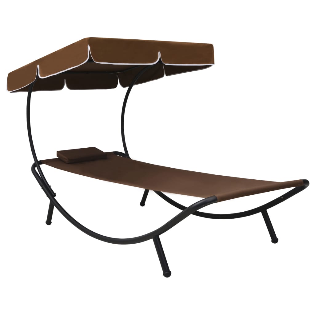 Outdoor Lounge Bed with Canopy & Pillow Brown - Newstart Furniture