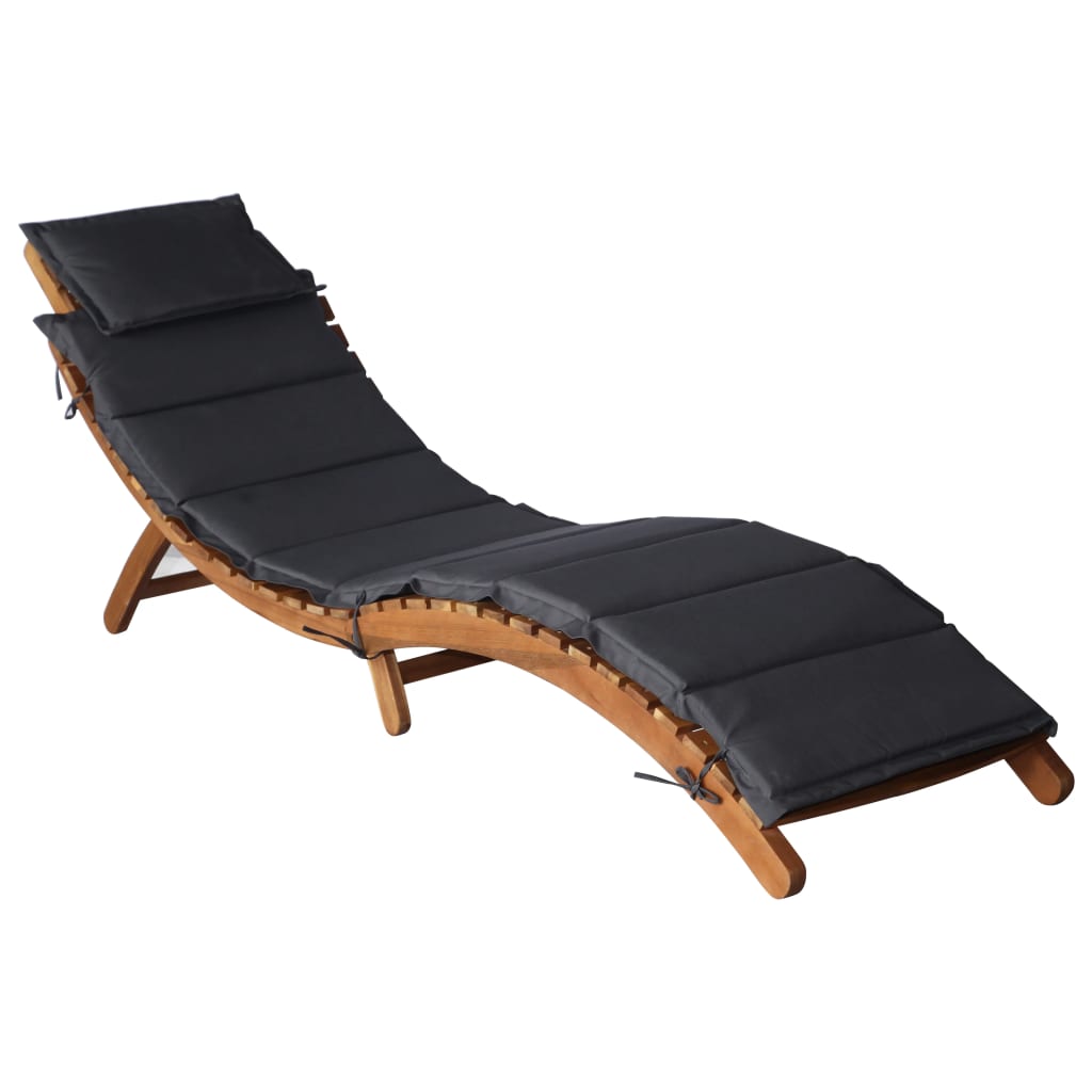 Sun Lounger with Cushion Solid Acacia Wood Dark Grey - Newstart Furniture