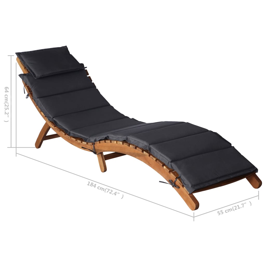 Sun Lounger with Cushion Solid Acacia Wood Dark Grey - Newstart Furniture