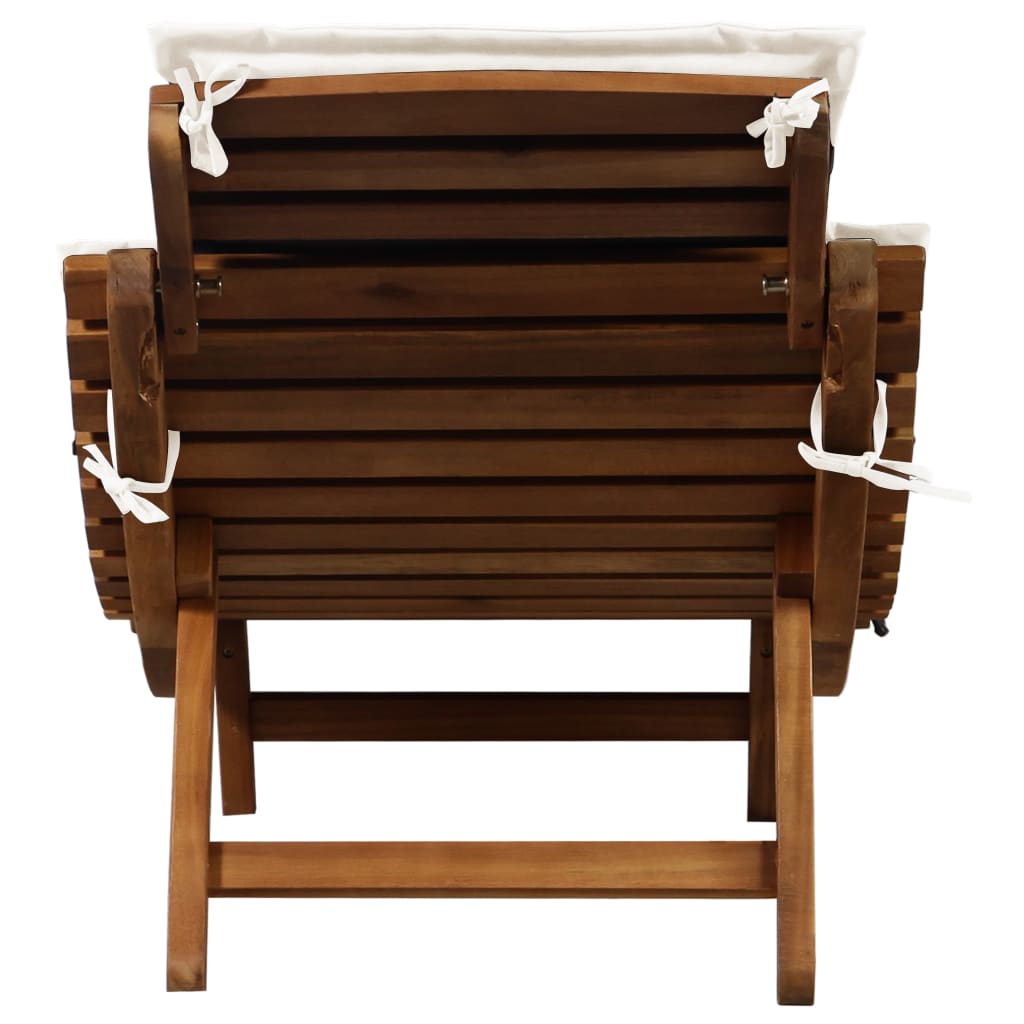 Sun Lounger with Cushion Solid Acacia Wood Cream - Newstart Furniture