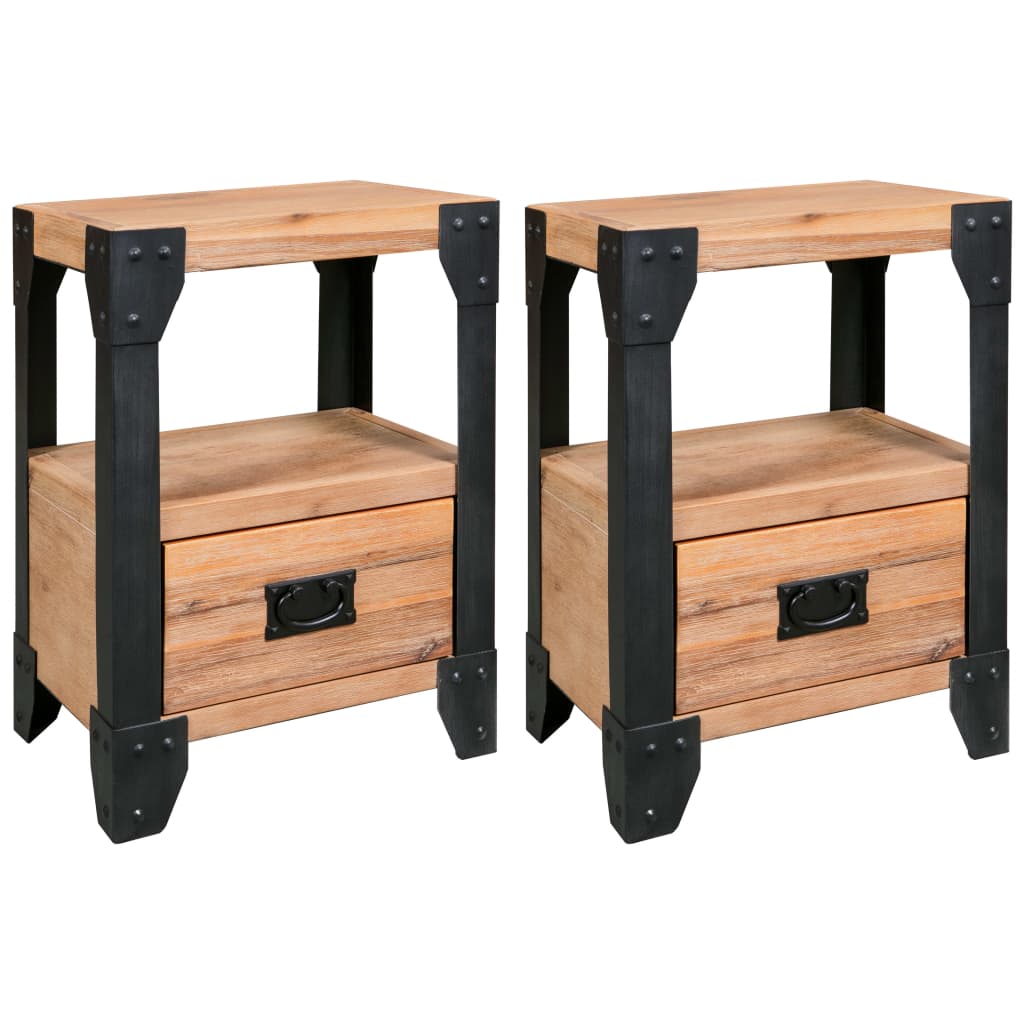 Nightstands 2 pcs Solid Acacia Wood Steel 40x30x54 cm - Newstart Furniture