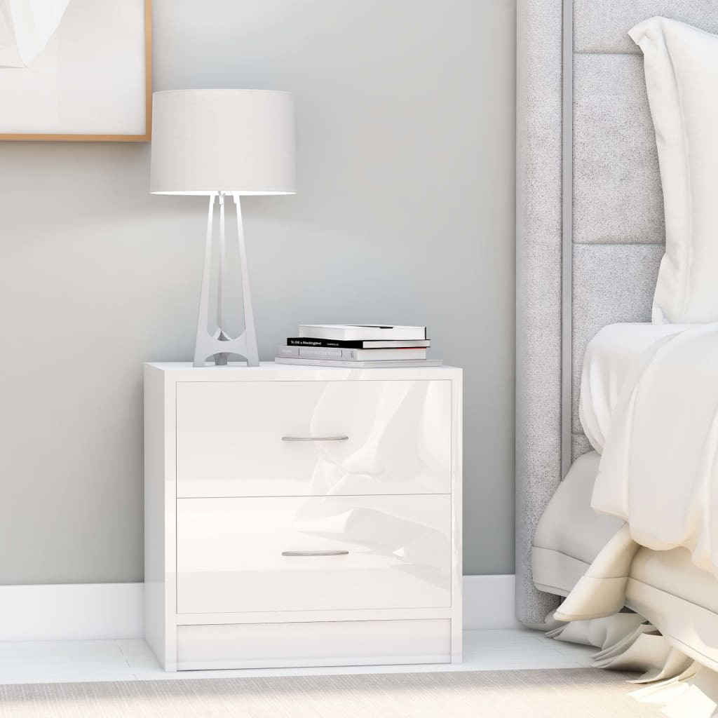 Bedside Cabinets 2 pcs High Gloss White 40x30x40 cm Engineered Wood - Newstart Furniture