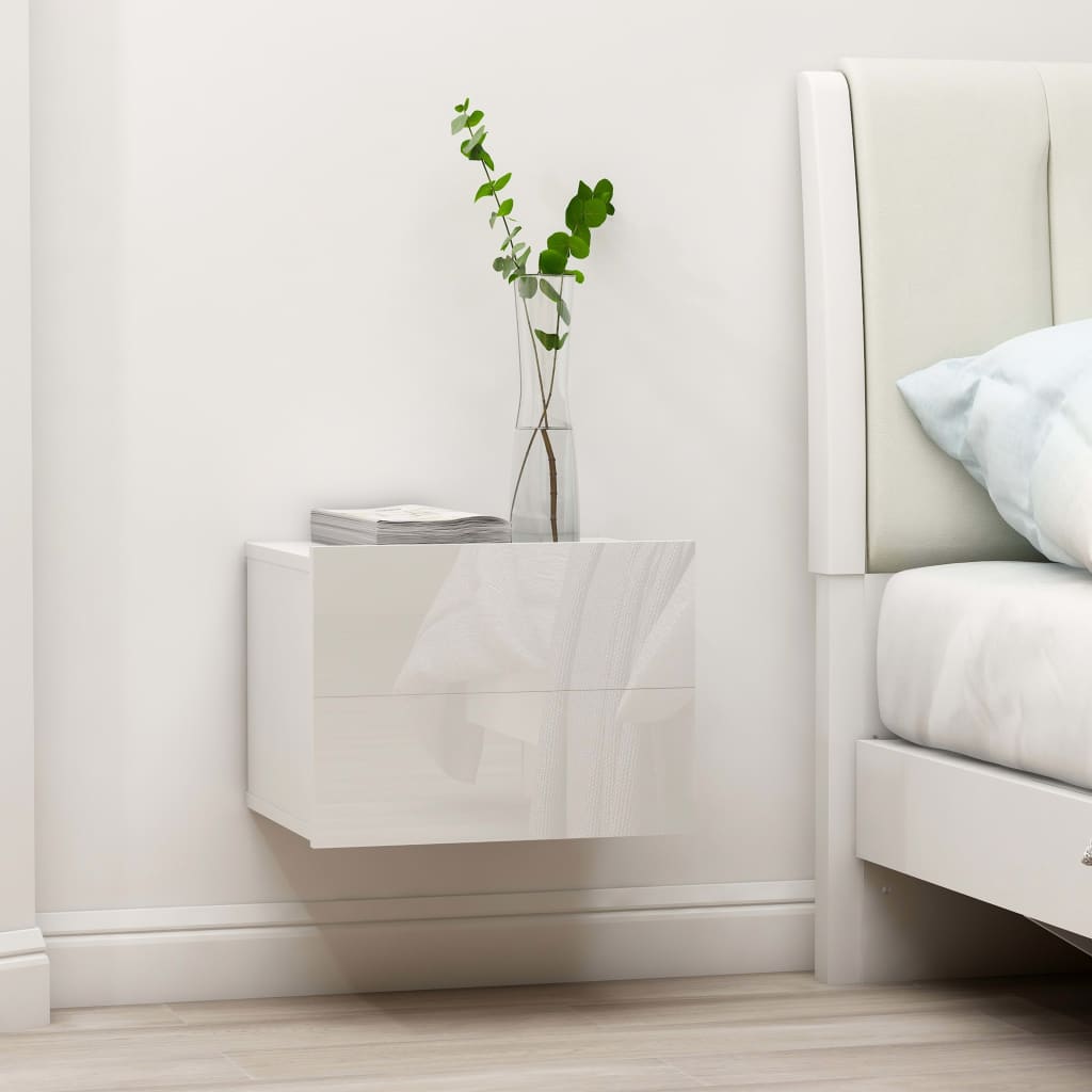 Bedside Cabinets 2 pcs High Gloss White 40x30x30 cm Engineered Wood - Newstart Furniture