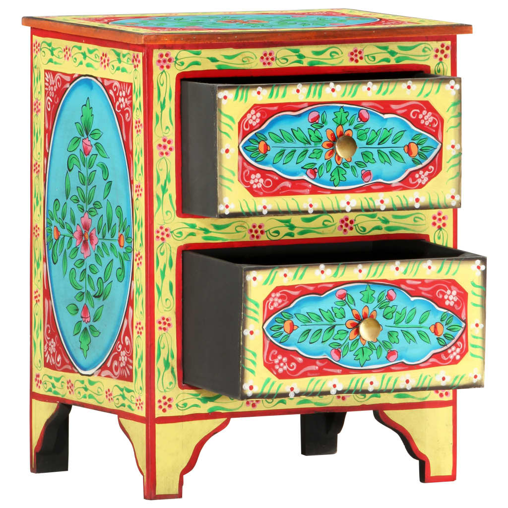 Hand Painted Bedside Cabinet 40x30x50 cm Solid Mango Wood - Newstart Furniture