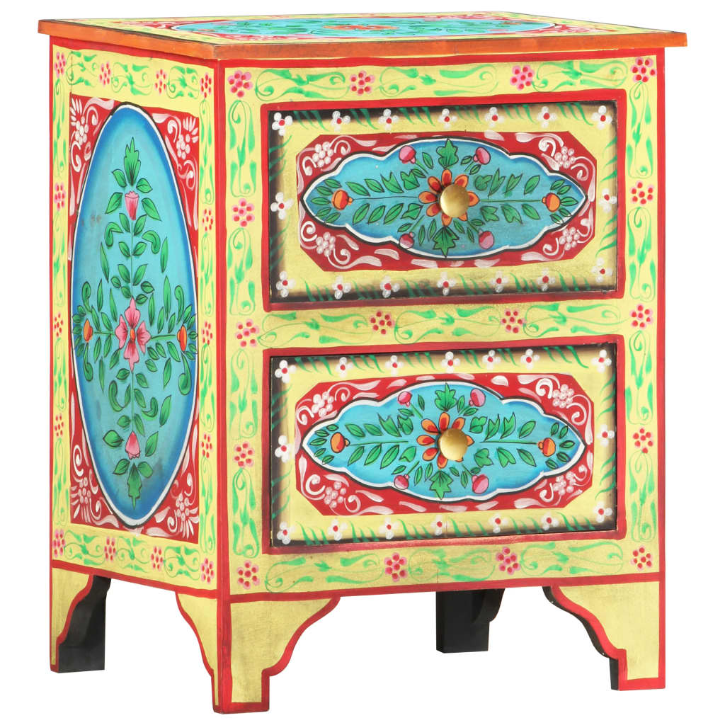 Hand Painted Bedside Cabinet 40x30x50 cm Solid Mango Wood - Newstart Furniture