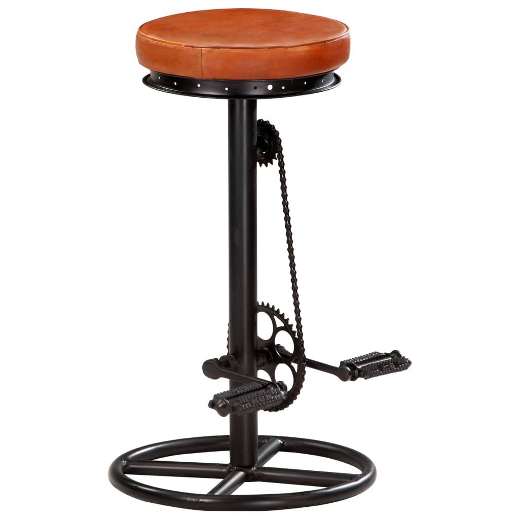 Bar Stools 2 pcs Black and Brown Real Goat Leather - Newstart Furniture