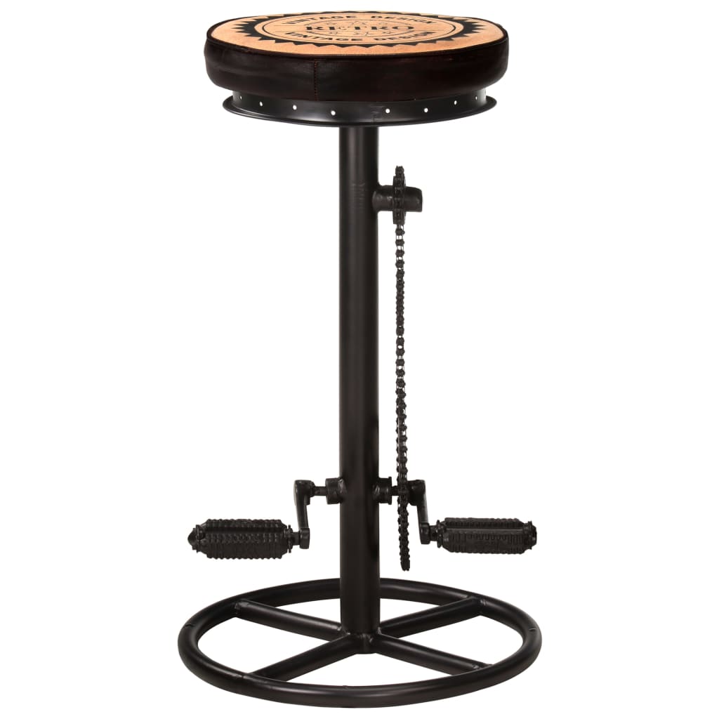 Bar Stools with Canvas Print 2 pcs Black and Brown Real Leather - Newstart Furniture