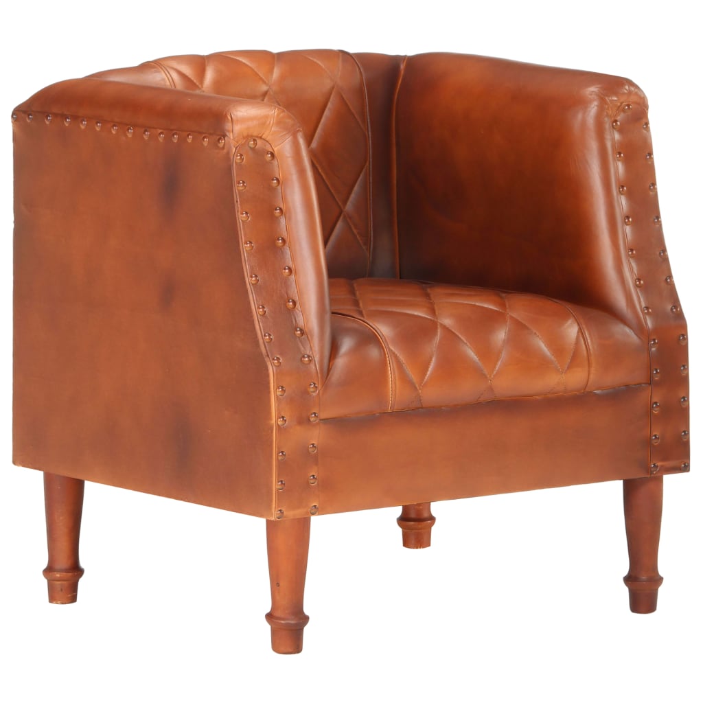 Tub Chair Brown Real Goat Leather - Newstart Furniture