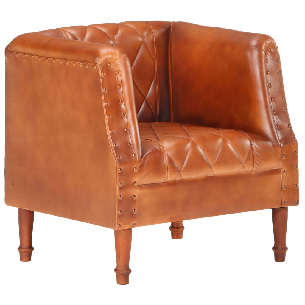 Tub Chair Brown Real Goat Leather - Newstart Furniture