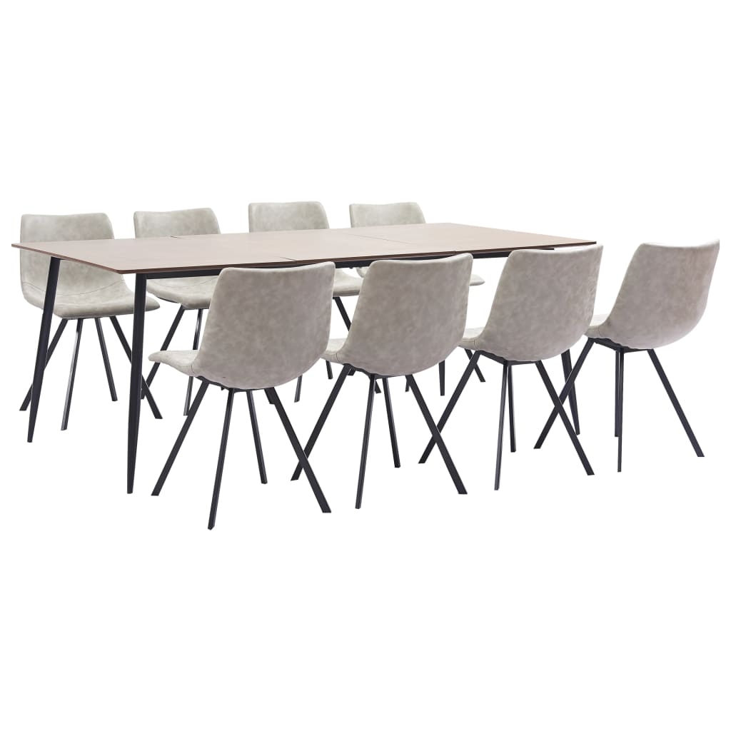9 Piece Dining Set Light Grey Faux Leather - Newstart Furniture