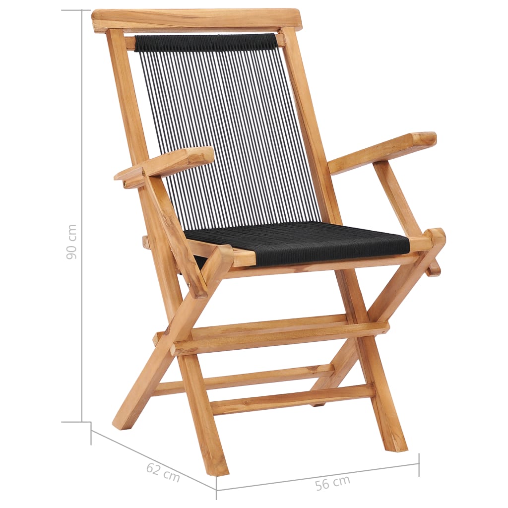 Folding Garden Chairs 2 pcs Solid Teak Wood and Rope - Newstart Furniture