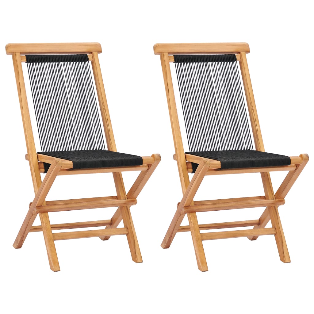 Folding Garden Chairs 2 pcs Solid Teak Wood and Rope - Newstart Furniture