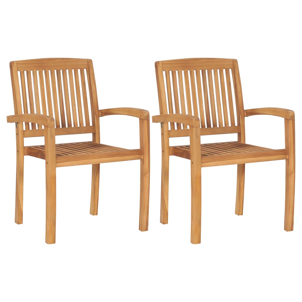Stacking Garden Dining Chairs 2 pcs Solid Teak Wood - Newstart Furniture