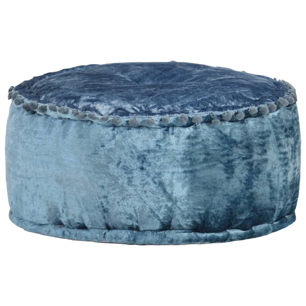 Round Pouffe Velvet 40x20 cm Blue - Newstart Furniture