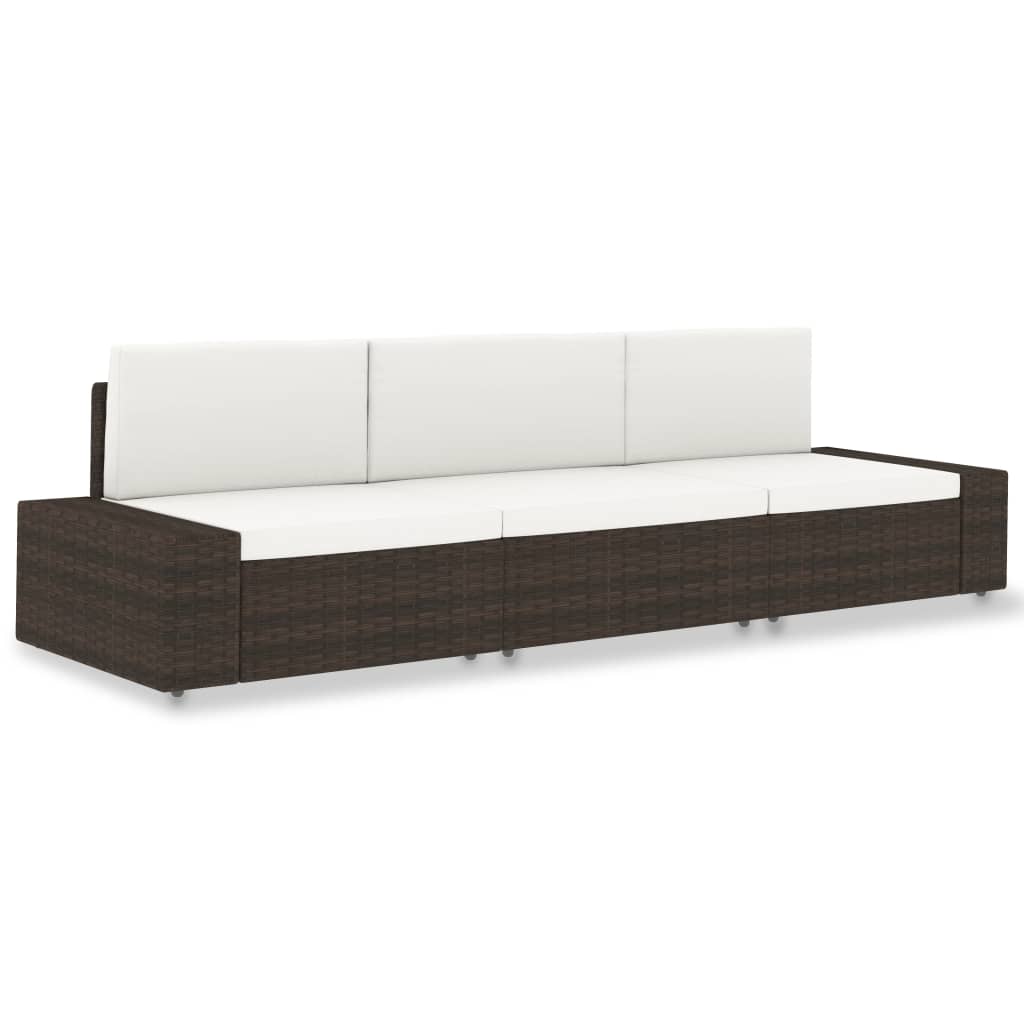 Sectional Sofa 3-Seater Poly Rattan Brown - Newstart Furniture