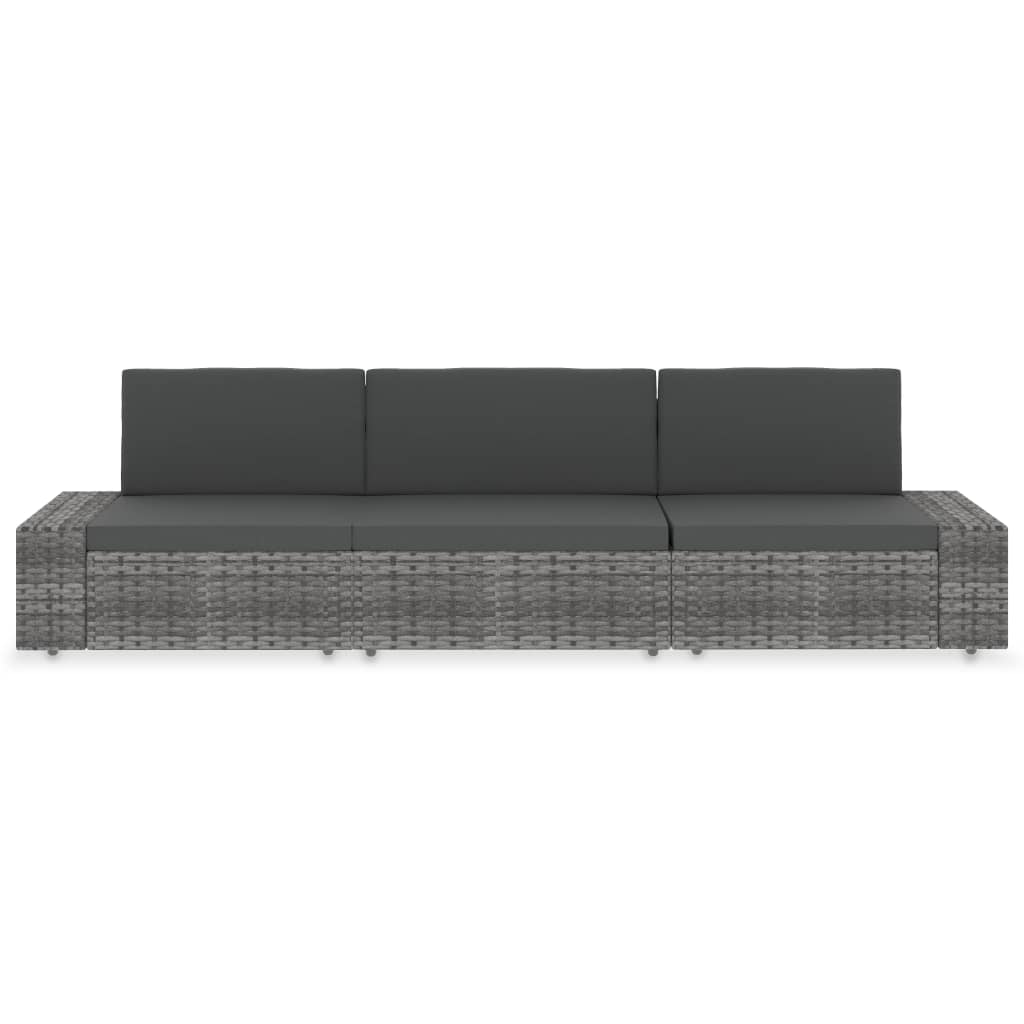 Sectional Sofa 3-Seater Poly Rattan Grey - Newstart Furniture