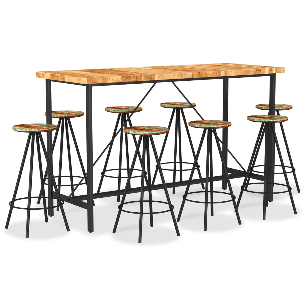 9 Piece Bar Set Solid Acacia Wood and Solid Reclaimed Wood - Newstart Furniture