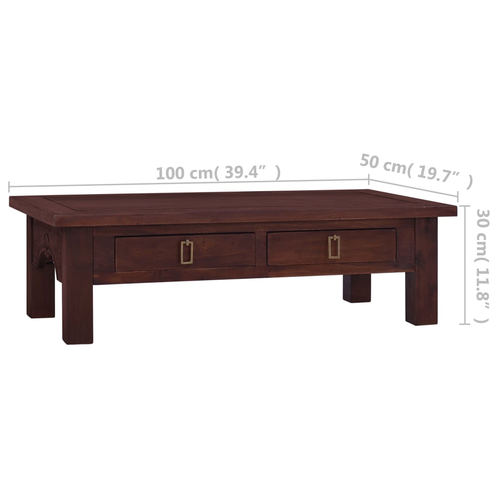 Coffee Table Classical Brown 100x50x30 cm Solid Mahogany Wood - Newstart Furniture