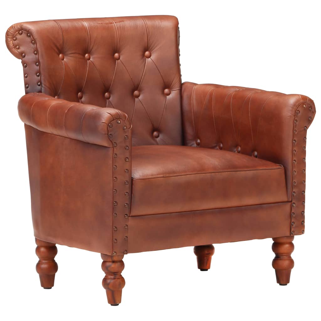 Armchair Brown Real Goat Leather - Newstart Furniture